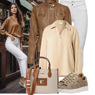 80tá léta Outfit s Khaki/Hnědá/Béžová Kožené Bund Kožená vintage bunda/Bunda s Bočním Zipem/Kožená Bomber Bund/Motorkářská bunda/Motorkářské Bund/Bunda z Umělé Kůže/Kožené Bund Only "Stylový look na jaro"Look: Western, Moderní, Mom, Krásný, Venkovní, Univerzitní, Pracovní oděvy, 80tá léta