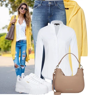 s kapucí Outfit s Žlutá Zimní svetr/Svetr s podšívkou/Kašmírový kardigán/Svetr kroj/Vlněný kardigán/Župan/Dlouhé Kardigany Zwillingsherz "Stylový outfit na jaro"