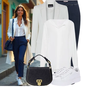 Chytrý příležitostný Outfit s Šedá/Hnědá/Béžová/Bílá/Krémová/Khaki Oversize Halenka/Halenkové Body/Blůza s knoflíčkem/Halenka s Dlouhým Rukávem/Tunikové Tričko/Slip-on Halenka/Oversize Muselínová Blůza/Halenka se Stojatým Límcem/Dlouhá Halenka Vila "Stylový look na jaro"Look: Styl, Klasické, Elegantní, Kancelář, Chytrý příležitostný, Univerzitní, Retro