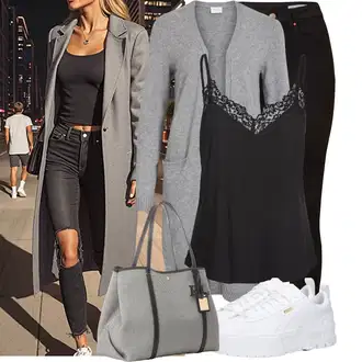 Zapínání na knoflíky Dlouhé Outfit s Šedá/Tmavě šedá/Světle šedá Pletenina veľkej veľkosti/Šaty Móda Pro Plnoštíhlou/Kabát/Tunika Vila "Stylový look na jaro"