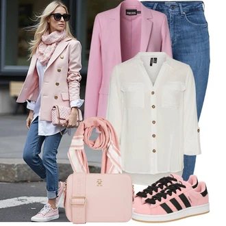 Zapínání na knoflíky Outfit s Šedá/Khaki/Bílá/Hnědá/Béžová/Světle zelená Tunikové Tričko/Halenka S 3/4 Rukávem/Blůza s nášivkou na lokti/Oversize Muselínová Blůza/Kožená bunda/Blůza s knoflíčkem Vero Moda Tall "Módní jarní outfit"