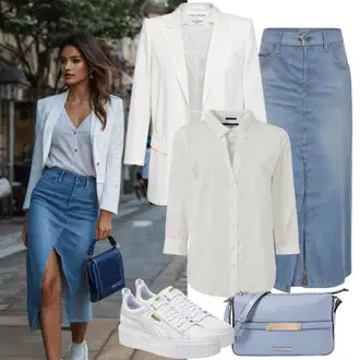 Outfit sa Crna/Tamnoplava/Svjetloplava Traper Suknja/Vintage traper Suknja/Mini Suknja/Suknja Iz 90-ih Only "Slobodno vrijeme Outfit"