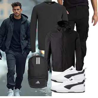 7/8-lang Outfit mit Schwarz/Dunkelblau/Khaki/Orange BlauerHafen "sport outfit"
