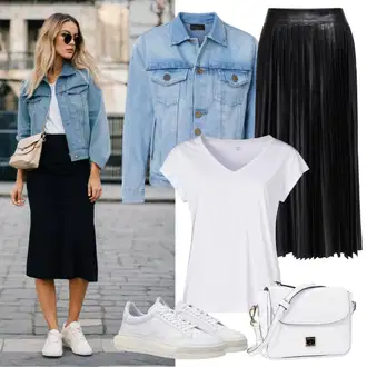 S zakovicama Outfit sa Svjetloplava/Plava Traper Jakna/Kratka Traper Jakna/Kratka Jakna/Crop Jakna bershka "Stilske kombinacije za slobodno vrijeme"Look: Raditi, S zakovicama, Jahanje