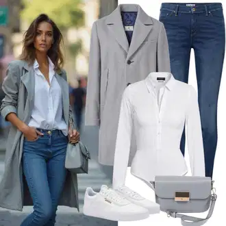 Outfit sa Siva/Svjetlosiva Pleteni Kaput/Vuneni kaput/Pleteni Flis Kaput/Usko Krojena Kaputa/Kaput od Kašmira/Kaput od Vunenog Flisa/Midi Kaput/Sako Kaput/Lagani Kaput Only "Stilski Izgled"