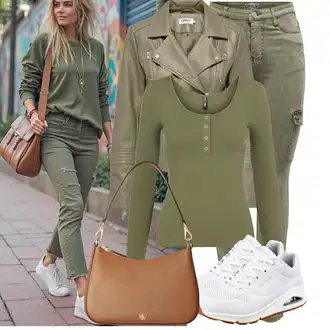 Outfit s Krémová/Modrá/Bílá Sport Běžecká bota/Bota na fitness/Tréninková bota/Gymnastická bota/Běžecká bota/Tenisová bota Skechers "Stylová kombinace na jaro"