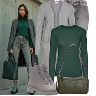 Zapínání na knoflíky Dlouhé Outfit s Šedá/Tmavě šedá/Světle šedá Pletenina veľkej veľkosti/Šaty Móda Pro Plnoštíhlou/Kabát/Tunika Vila "Stylová kombinace na jaro"