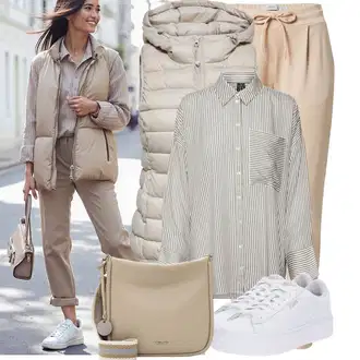 Kombinacije za jesen S oblinama sa Bež/Kaki Hlača Velika Veličina Ichi "Praktičan look"