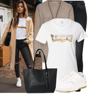 Outfity na podzim Estetika s Bílá/Béžová/Krémová/Khaki/Modrá Vintage teniska/Letní tenisky/Nízká Teniska/Teniska s dírkovaným vzorem/Úzká teniska/Skate Bota/Kožené tenisky Nike Sportswear "Praktický vzhled"Look: Estetika, Bad Taste, Hip Hop, Skater, Sportovní