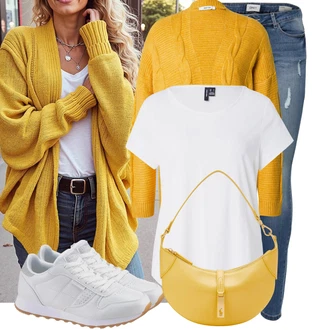 Squash Outfit s Žlutá Pletenina veľkej veľkosti About You "Módní outfit pro volný čas"Look: Házená, Squash