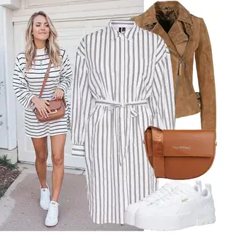 Outfit s Šedá/Hnědá/Khaki/Béžová Bunda s Bočním Zipem/Kožené Bund Kožená vintage bunda/Bunda z Umělé Kůže/Motorkářské Bund/Kožené Bund/Motorkářská bunda Freaky Nation "Módní outfit pro volný čas"