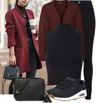 Kombinacije za jesen S oblinama sa Tamnocrvena/Vinski Crveno/Crvena/Smeđa Pletivo Veći Broj VERO MODA "Praktičan look"