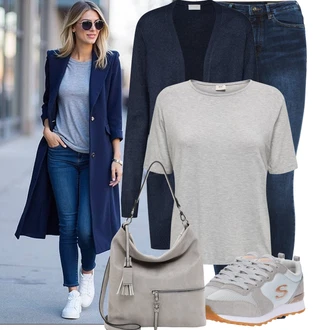 Sophia Outfit s Modrá/Tmavě modrá/Světle modrá Džínové Legíny/Jeggings VERO MODA "Módní outfit pro volný čas"