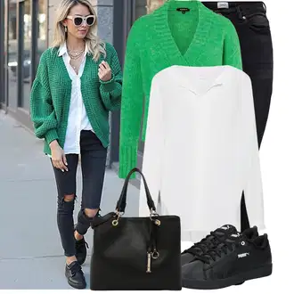 Outfit sa Crna/Ljubičasta Kožna Tenisica/Niska Tenisica/Skate cipela/Tanka Tenisica Puma "Moderan look za slobodno vrijeme"