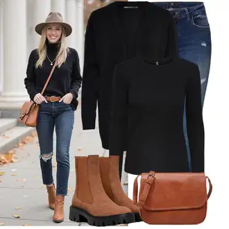 Outfity z džínu Zima s Černá Pletenina veľkej veľkosti Only, Černá Pletené tričko/Roláková Košile Pieces "Stylový vzhled pro volný čas"