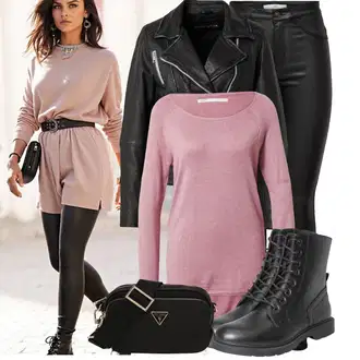 Outfit s Růžová/Fialová Svetry 2 v 1/Svetr na kojení/Termo Svetr/Svetr s Kulatým Výstřihem/Svetr z Jemné Pleteniny/Jednoduchý Svetr Only "Praktický vzhled"