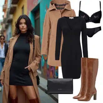 Outfit s Hnědá/Šedá/Béžová/Khaki Přechodový Kabát/Vlněný Kabát/Midi Kabát/Trenčkot/Kašmírový Kabát/Vlněný Fleecový Kabát/Lodenový Kabát/Kabát s Úzkým Střihem Vila "Trendové podzimní oblečení"