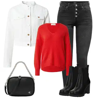 Klasična Koncert outfit mit Črna/Siva Torbica za čez ramo/Vrečka za prenašanje/Torba za čez ramo/Billfold/Mini torbica/Satchel torba/Torba za čez ramo Calvin Klein Jeans "Udobna pomladna obleka"Look: Klasična, Plemenita, Metal, Pisarna, Stari denar, Pank, Bar, Koncert, Šola
