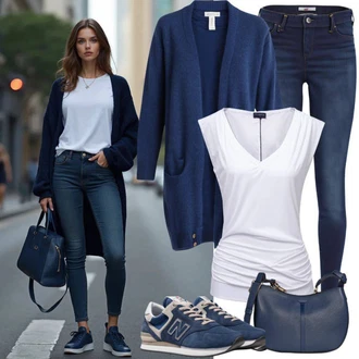 Outfit s Tmavě modrá/Bílá/Světle modrá/Krémová/Modrá Teniska Kožené Tenisky/Úzká Teniska/Vintage Teniska/Skate Bota/Letní Tenisky/Nízká Teniska New Balance "Volnočasový outfit"