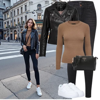 Outfit s Bílá/Modrá Teniska Skate Bota/Nízká Teniska/Teniska na platformě/Kožené Tenisky Nike Sportswear "Zimní look"