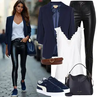 Outfit s Černá/Bílá/Oranžová/Zelená/Hnědá Kožená Kalhoty/Legíny Kožený Vzhled/Tregíny/Jeggings/Kožený legíny/Kalhoty z Umělé Kůže/Skinny Kalhoty Only "Bauo Outfit"