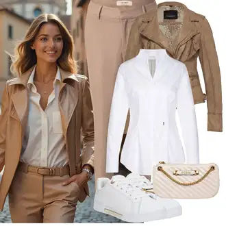 outfit mit Krem/Bela/Bež Ozka Superga/Usnjene superge/Superge Z Bočno Zadrgo/Superge Nizka Tommy Hilfiger "Pisarniška oblačila"