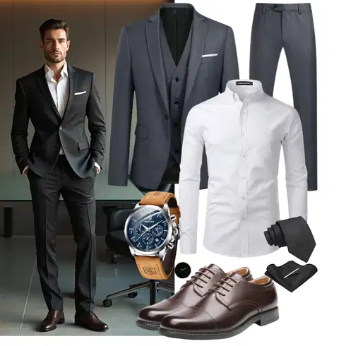 Boyfriend Grau/Weiß BusinessHemd/Business Hemd PARKLEES kombinierenLook: Elegant, Casual, Boyfriend, Stil, Büro, Business, Smart Casual, Edel, Unisex, Preppy, Ausgefallene, Nahtlos, Schlichte