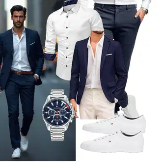Outfit mit Weiß/Dunkelblau Casual Hemd/Business Hemd AlvaQ "Business Outfit"