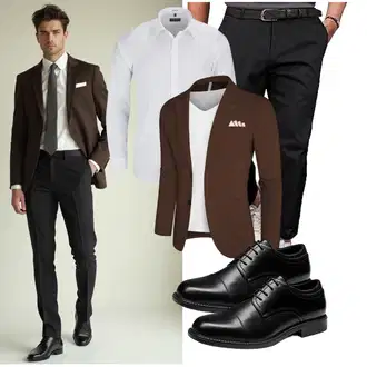Outfit mit Grau/Creme/Weiß Bügelfreies Hemd/BusinessHemd/Business Hemd marvelis "Business Outfit"