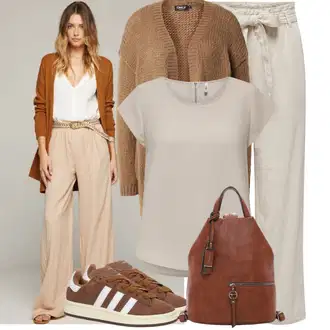Outfit sa Bež/Smeđa/Kaki Lanene Hlače/Tradicionalna Hlača/Pidžama Hlača/Paperbag Hlača/Hlače od muslina/Hlača za Plažu JdY "Moderan outfit za slobodno vrijeme"
