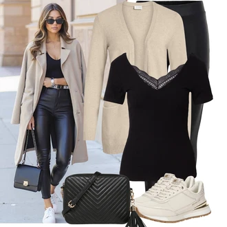 Outfit s Černá Legíny Formovaná Legína/Tregíny/Legíny s Podšívkou/Legíny s Vysokým Pasem/Kalhoty z Umělé Kůže/Vinylový Legín/Legíny Kožený Vzhled/Neprůhledný Legíny/Kožený Legíny/Latexové Legíny/Legíny s Rozparkem Only "Stylový outfit na jaro"