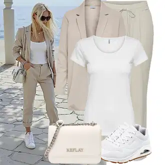 Outfit sa Kaki/Smeđa/Bež Ležerna Hlača/Naborane hlače/Lanene Hlače/Hlače od muslina/Paperbag Hlača/Slip-on Hlača/Ravna Hlača VERO MODA "Moderni outfit za proljeće"