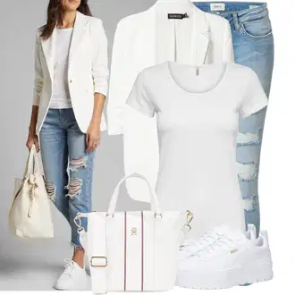 Léto Outfit s Světle modrá/Modrá Kožená bunda/Džíny s Rozparkem/Kotníková Bota/Push up Džín/Kožené bundy/Džíny s Dírou/Džíny s Nízkým Sedem Only "Stylový vzhled pro jaro"