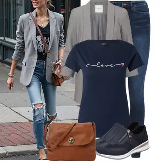Proljeće Outfit sa Plava/Tamnoplava/Siva Tenisica Tenisice s patentnim zatvaračem sa strane/Tenisica Za Hodanje/neformalna cipela/Dijabetička Cipela/Udobna Cipela Rieker "Moderni outfit za Proljeće"