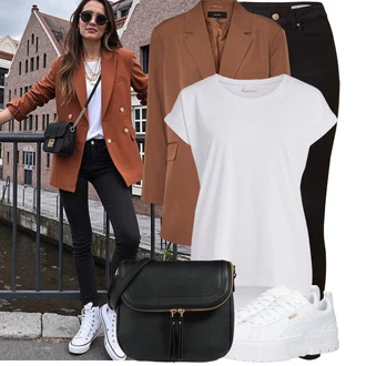 Outfit s Černá/Vínová Skinny Kalhoty/Kalhoty s Vysokým Pasem/Tregíny/Legíny s Vysokým Pasem/Push up Kalhoty/Jeggings VERO MODA "Stylový outfit na jaro"