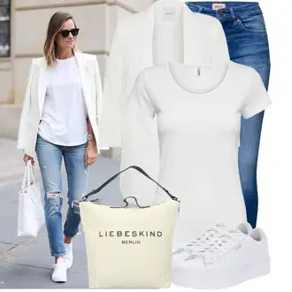 Outfit sa Krem/Bijela Kaput/Pletivo Veći Broj/Tunika Pieces "Moderna kombinacija za slobodno vrijeme"