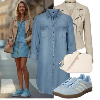Kombinacije za bucmaste Od 50 godina sa Smeđa/Kaki/Bež Kaput Only, Plava/Svjetloplava Tunika/Bluza Veći Broj VERO MODA "Moderan outfit za slobodno vrijeme"