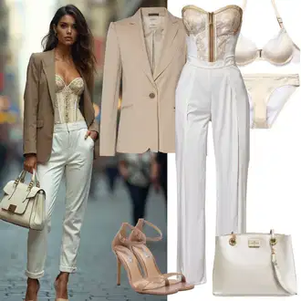 Šik Svatovski gost Outfit sa Bijela Zimski Kombinezon/Elegantni Kombinezon/Ljetni Kombinezon/Vjenčanje Kombinezon/Svečani Kombinezon/Plisirani Kombinezon misspap "Elegantan izgled"Look: Disko, Premium, sviatočné, Transparentan, Elegantan, Šik, Poslovni, 70-ich, 20-ih godina
