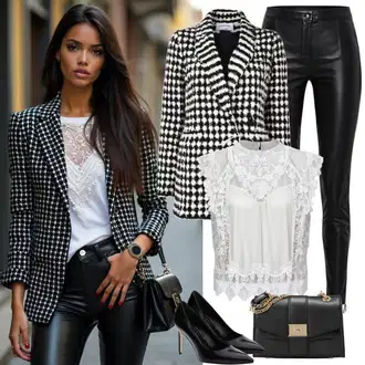 Outfity pro práci Krásný s Černá Pantofel/Sandál Na Podpatku/Sandál s podpatkem/Letní Bota/Sandál Na Širokém Podpatku/Lodička Nízký Podpatek celena "Elegantní Jarní Outfity"Look: Elegantní, Cool, Italský, Krásný