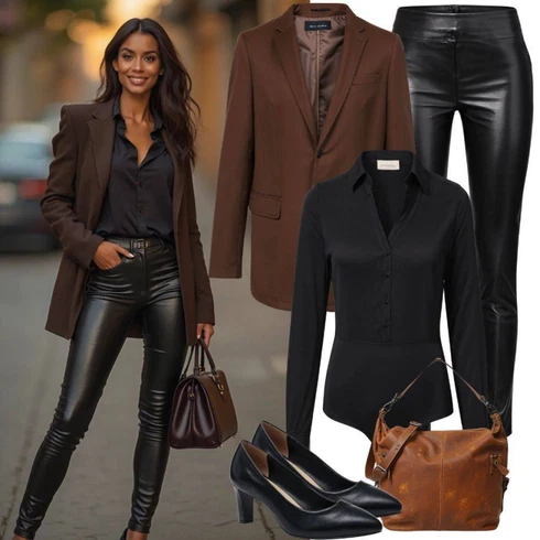 Kombinace Elegantní Černá/Bílá Kalhoty Kožený legíny/Kožená Kalhoty/Legíny Kožený Vzhled/Kalhoty z Umělé Kůže JdYLook: Disko, Elegantní, Old Money, Venkovní, Bezešvé, Techno, S Mokrým Vzhledem