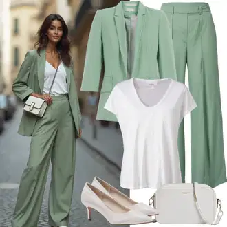 Outfit s Zelená/Světle zelená Plisovaná kalhoty/Kalhoty se Štěrbinou/Obleková Kalhoty/Kalhoty s nášivkou uprostřed/Business Kalhoty/Kalhoty s Vysokým Pasem/Marlene Kalhoty/Plisovaná Kalhoty PATRIZIA PEPE "Firemní vzhled"