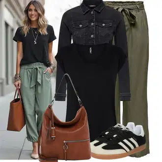 Outfit sa Kaki/Tamnozelena Paperbag Hlača/Hlače od muslina/Lanene Hlače/Tradicionalna Hlača/Široka Hlača JdY "Nagyszerű a szabadidőre"