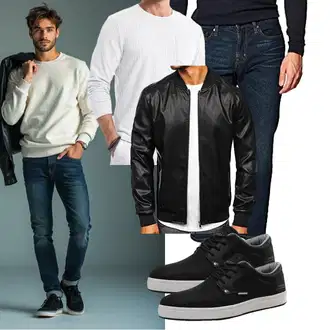 Herbst Outfits Geburtstag mit Schwarz Kunstlederjacke/Leder Bomberjacke BOLF "Freizeit Outfit"Look: Wasen, Date, Bar, Konzert, Schule, 18 Geburtstag, Pop Konzert, Geburtstag