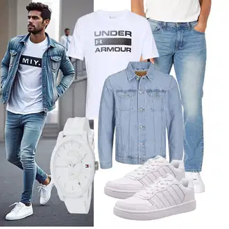 Freizeit Outfits mit Türkis Jeans Leder Schuhe Amazon Essentials "Freizeit Outfit"