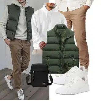7/8-lang Outfit mit Dunkelgrün Steppweste/Reiseweste/Kurze Weste/Isolationsweste/Daunenweste/Puffer Weste/Outdoorweste Allthemen "Freizeit Outfit"