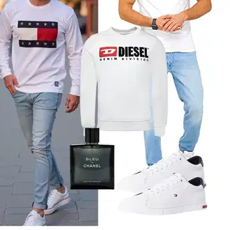 Logoprint Outfit mit Creme/Weiß/Schwarz/Rot Lederjacke/Women's Fleece Sweatshirts/Damen Pullover/Sport Sweatshirt Diesel "Freizeit Outfit"