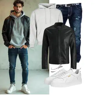 Outfit mit Schwarz Vintage Lederjacke/Leder Bomberjacke/Lederjacke/Kunstlederjacke Jack & Jones "Freizeit Outfit"