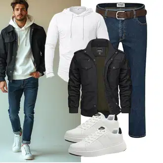 Outfit mit Schwarz/Dunkelgrün/Khaki/Dunkelgrau Uniformjacke/Jacke mit Seitlichem Reißverschluss/Cargojacke/Winterjacke/Herbstjacke/Militärjacke/Bomberjacke TACVASEN "Freizeit Outfit"