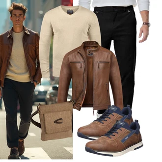 Outfit mit Braun/Dunkelbraun Bikerjacke/Motorradjacke/Leder Bomberjacke/Kunstlederjacke/Vintage Lederjacke/Lederjacke Amaci&Sons "Freizeit Outfit"