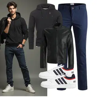 Herbst Outfits Geburtstag mit Schwarz Vintage Lederjacke/Leder Bomberjacke/Lederjacke/Kunstlederjacke Jack & Jones "Freizeit Outfit"Look: Wasen, Pop Konzert, Electro, Konfirmation, Bayram, 18 Geburtstag, Geburtstag